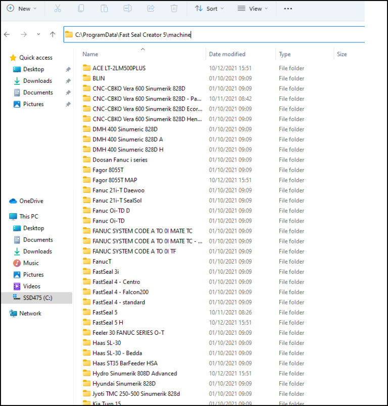 Machine Setup Folder Files of a machine configuration – FastSeal knowledge base