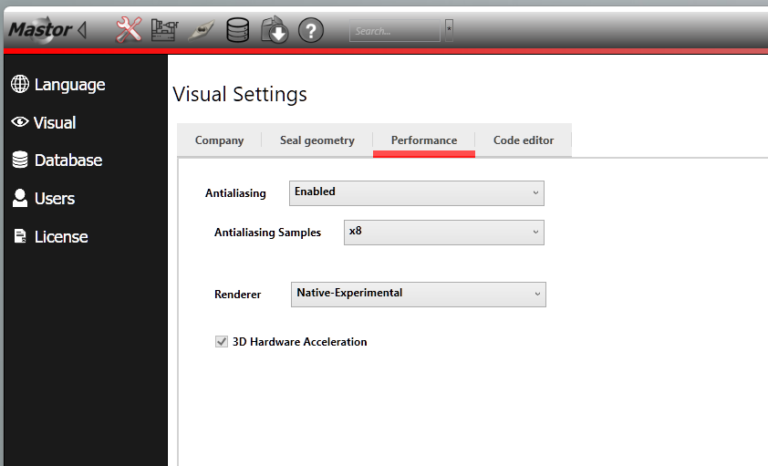 Visual settings – performance on simulation – FastSeal knowledge base
