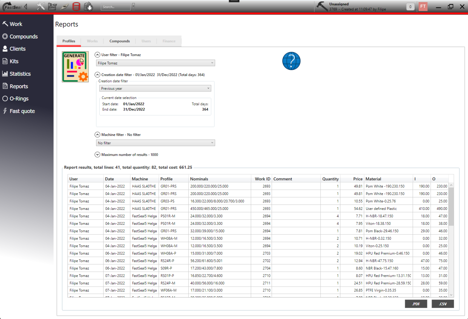 Reports – Profiles user – FastSeal knowledge base